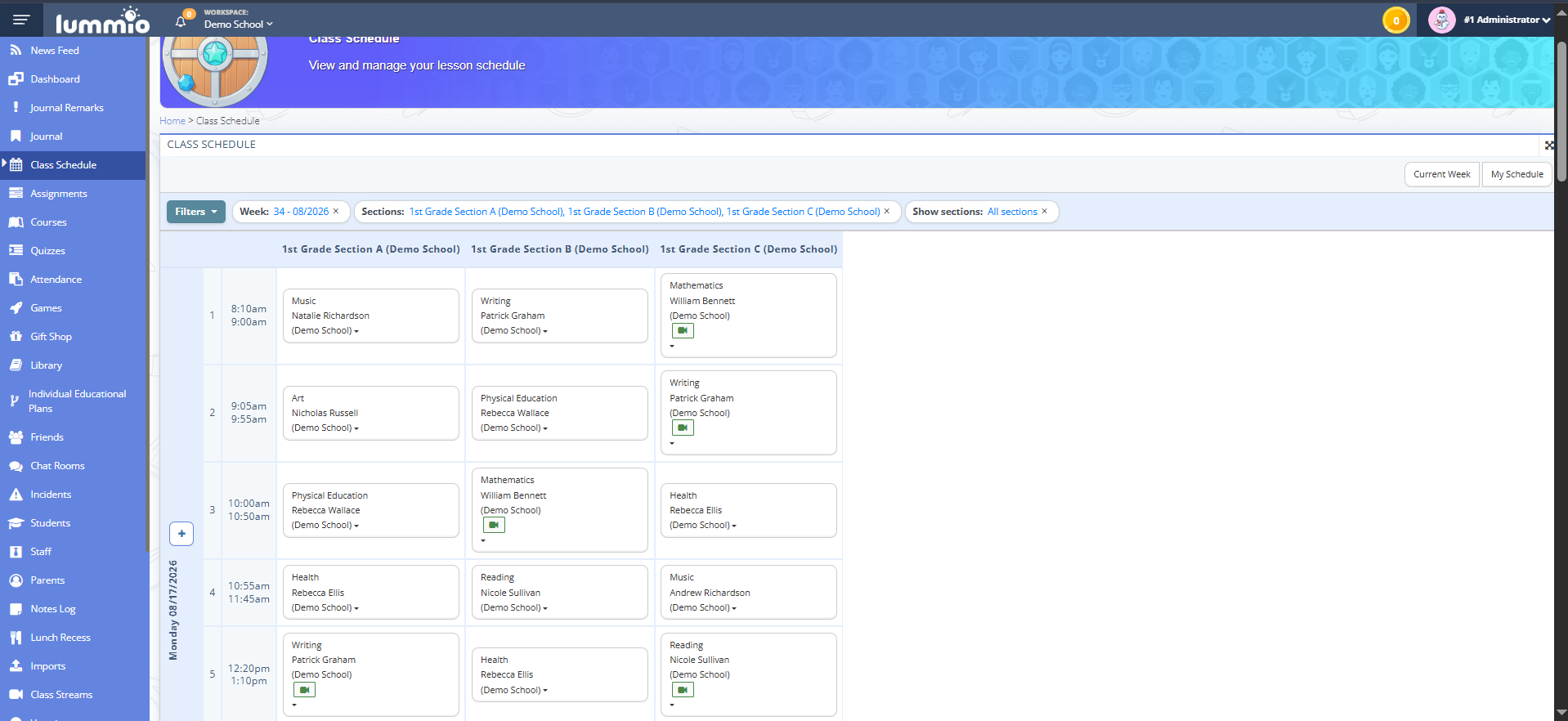 The "Class Schedule" menu section