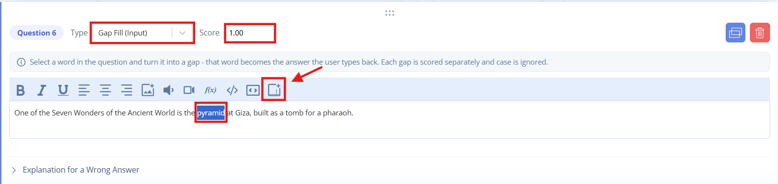 Creating “Gap Fill (input)” questions. Step 4