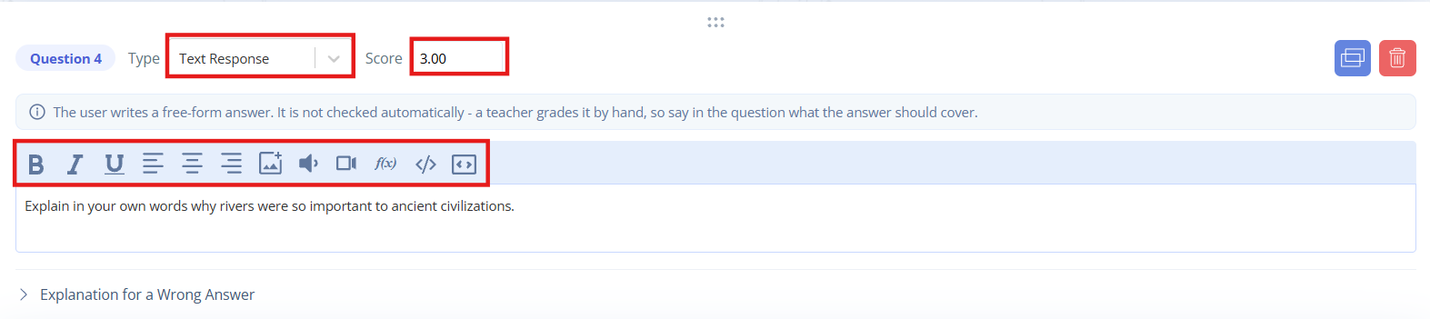Creating “Text response” questions