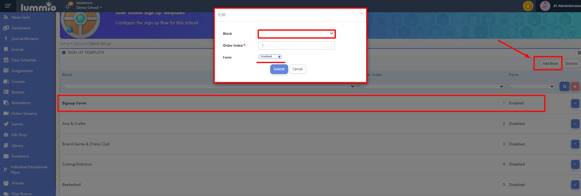 Fig. 4. Assigning signup form block