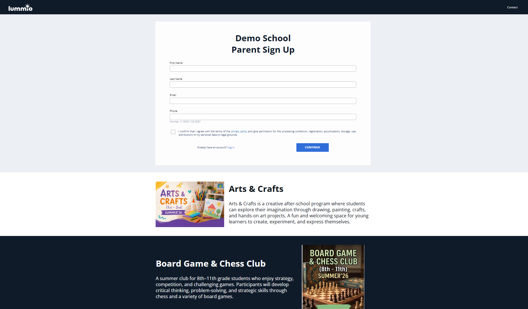 Fig. 5 Program signup page with program blocks overview