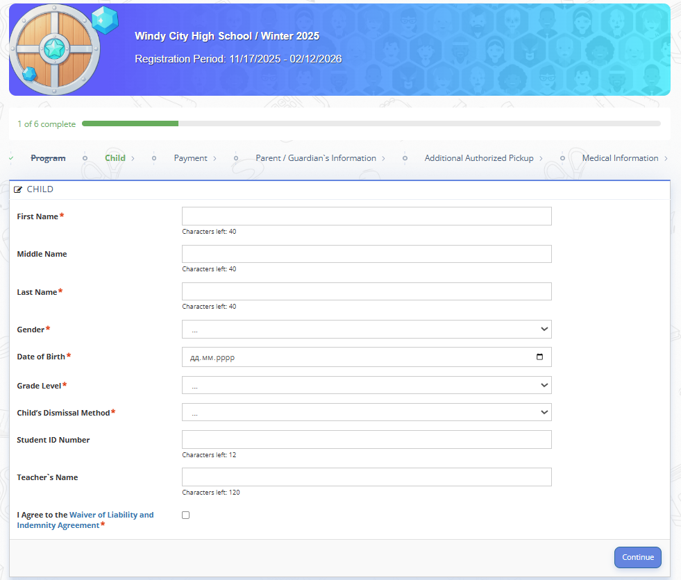 Fig. 4. Parent Sign Up Step 3: Child's Information