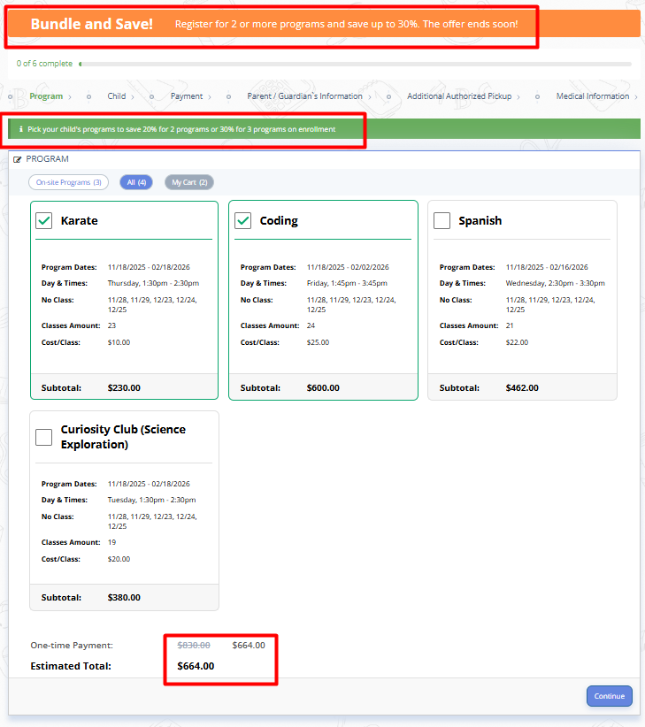 Fig. 6. Parent Sign Up Step 4: Discounted Payment display