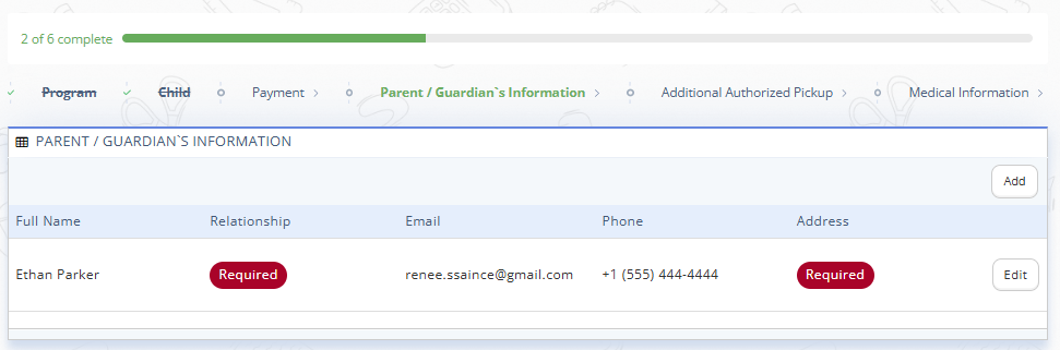 Fig. 9. Parent Sign Up Step 5: Parent/Guardian's Information