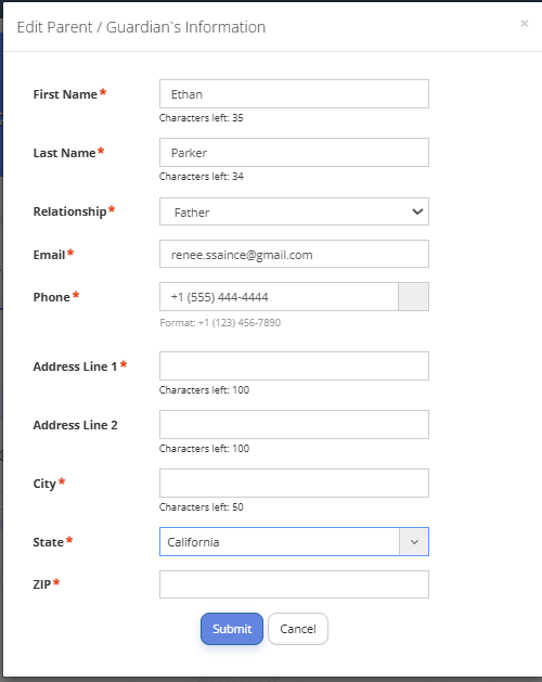 Fig. 10. Parent Sign Up Step 5: Editing Parent/Guardian's Information