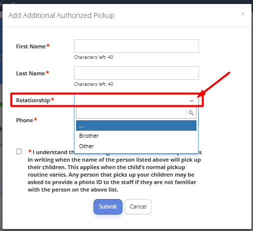 Fig. 12. Parent Sign Up Step 6: Additional Authorized Pickup Filling In