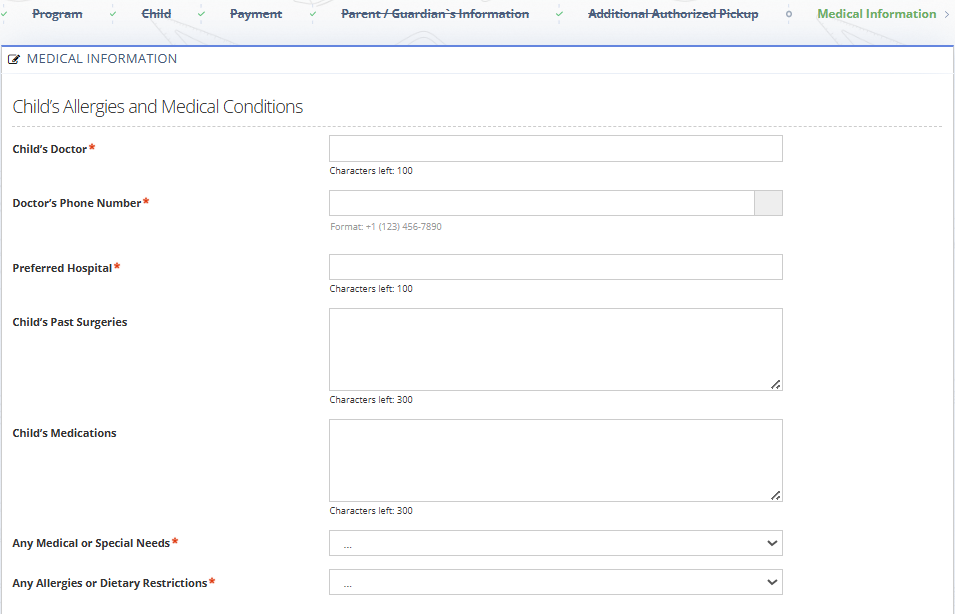 Fig. 13. Parent Sign Up Step 7: Medical Information