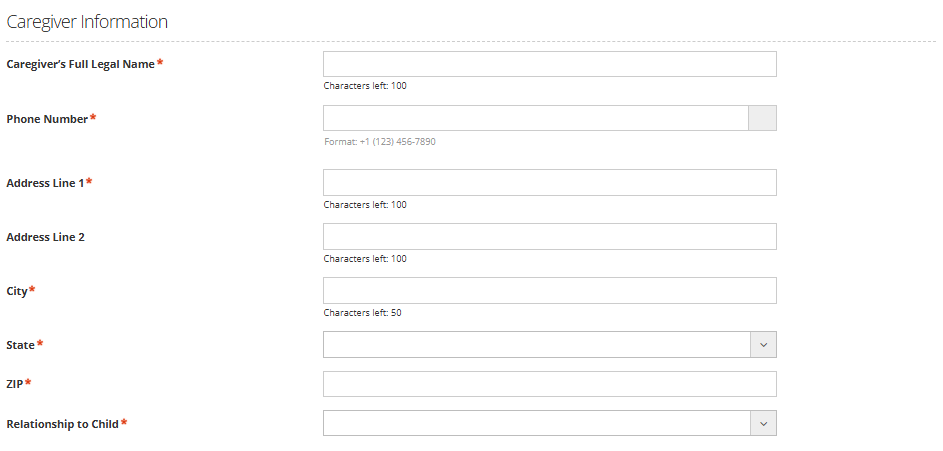 Fig. 14. Parent Sign Up Step 7: Caregiver Information