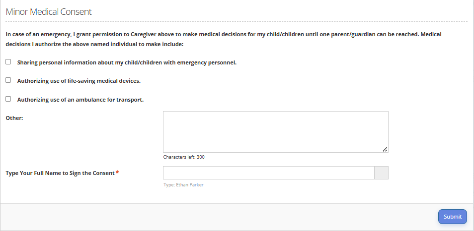 Fig. 15. Parent Sign Up Step 7: Minor Medical Consent