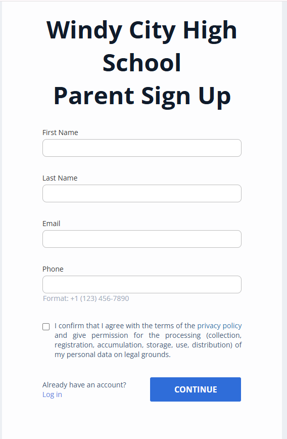 Fig. 2. Parent Sign Up Page