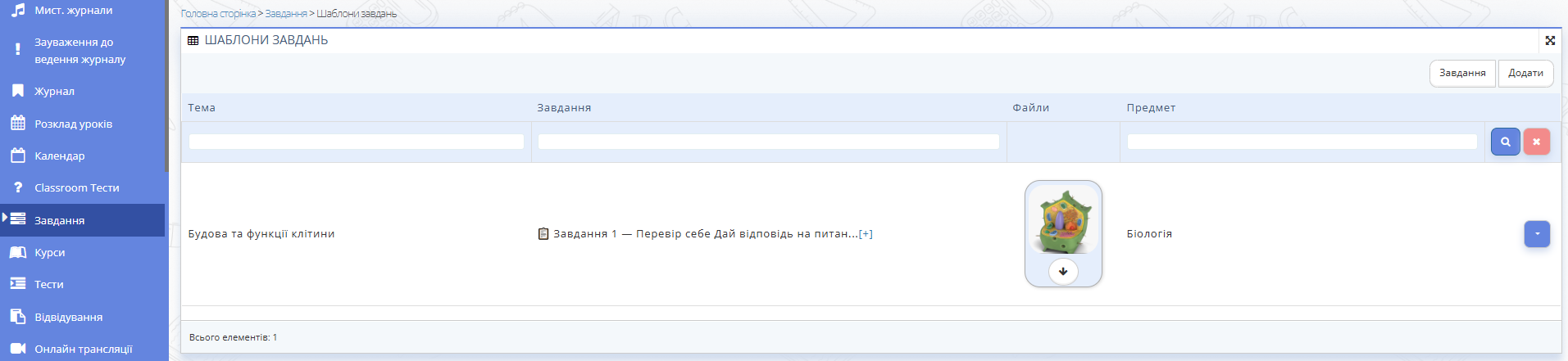 Рис. 4. Збережений шаблон домашнього завдання
